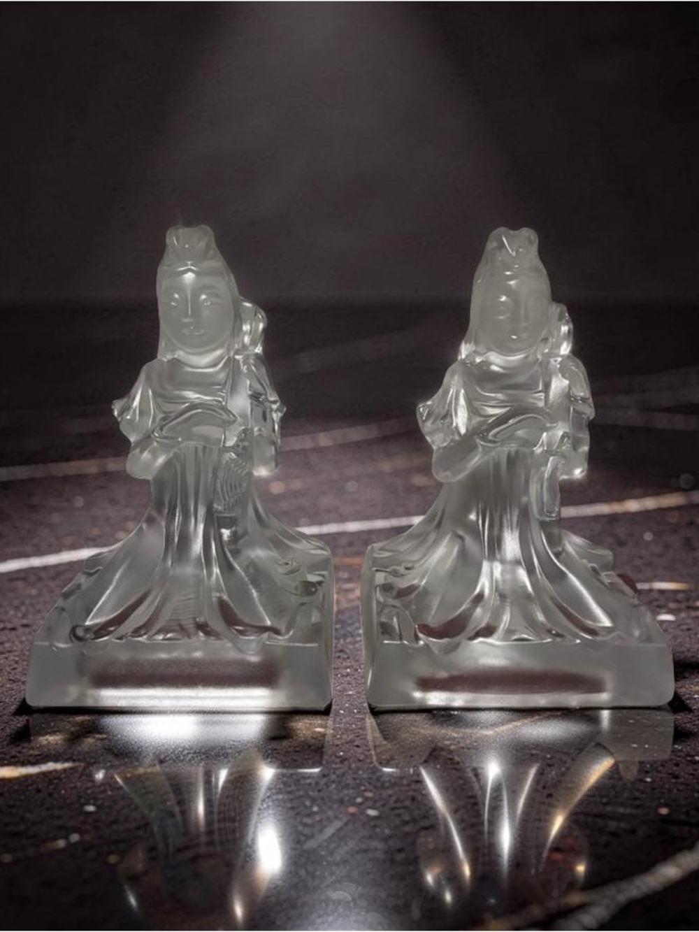 🌸 Rare VTG Signed Virginia B. Evans Imperial Cathay Satin Glass Bookends - Pair